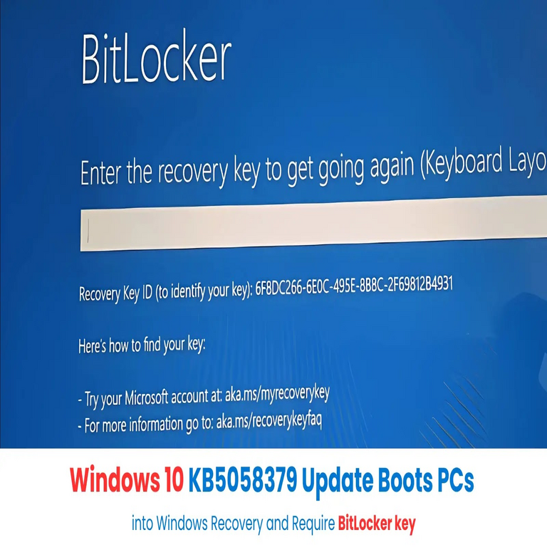 La actualización KB5058379 de Windows 10 inicia equipos en modo de recuperación y exige la clave de BitLocker.