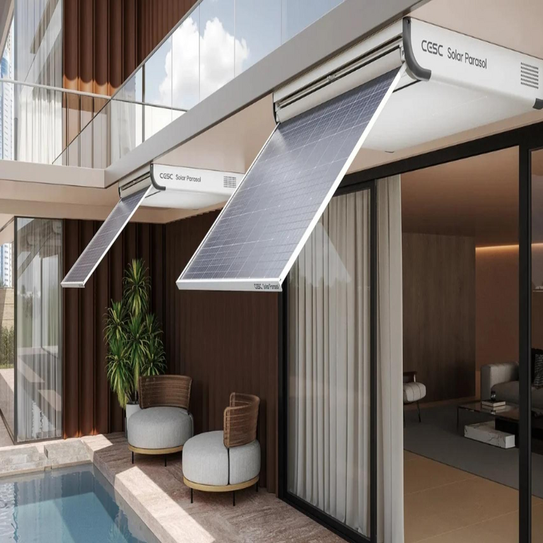 Paneles solares innovadores para terrazas: solución integrada de sombra y generación eléctrica domiciliaria.