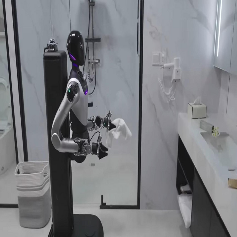 El robot humanoide desarrollado en China con capacidad para realizar tareas de recogida, reposición y limpieza en baños hoteleros, planteando un posible reemplazo del personal de limpieza.