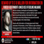 Estados Unidos ofrecerá una recompensa de 10 millones de dólares por información sobre el desarrollador del malware RedLine.