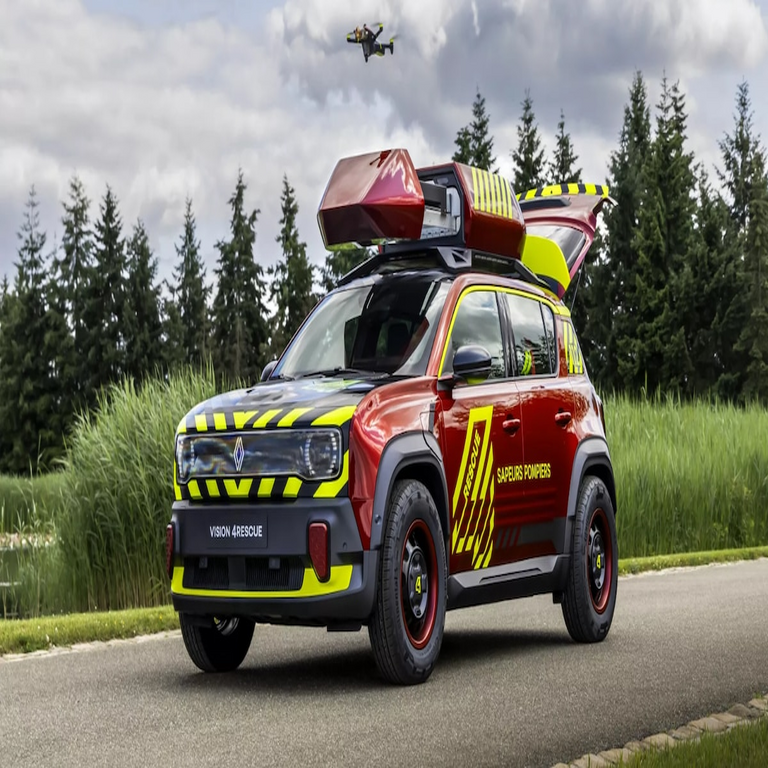Un Renault 4 resistente al fuego, equipado con drones, sensores, inteligencia artificial y propulsión eléctrica: así es el vehículo diseñado para emergencias.