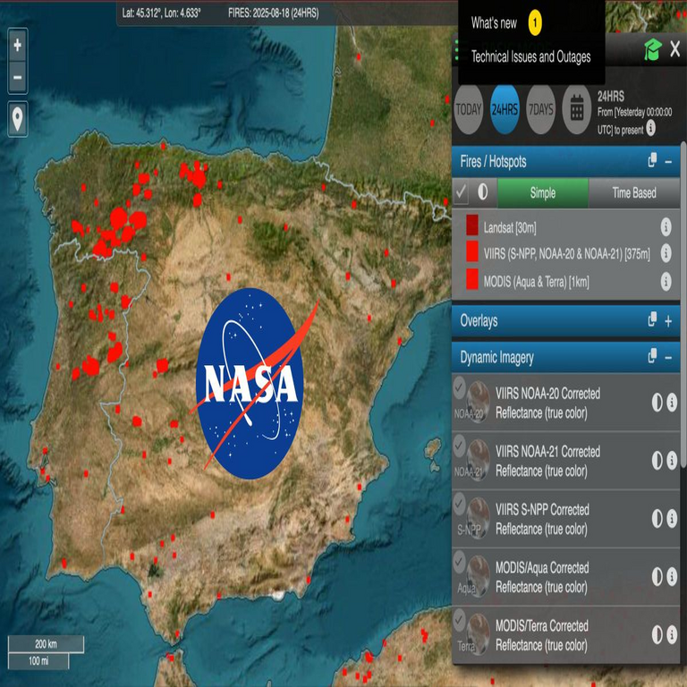 La NASA desarrolla una plataforma digital para monitorear en tiempo real los incendios activos y las zonas afectadas por el fuego en España.