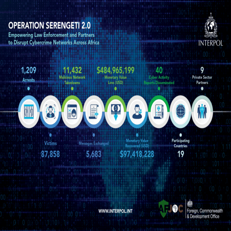 Operación Serengeti 2.0: INTERPOL detiene a 1.209 ciberdelincuentes en África e incauta 97 millones de dólares.