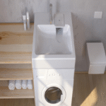 La solución para optimizar espacio en cuartos de baño: un lavabo de diseño compacto para instalación superior en lavadoras.