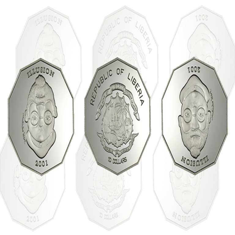 Monedas de colección con imágenes de ilusión óptica.