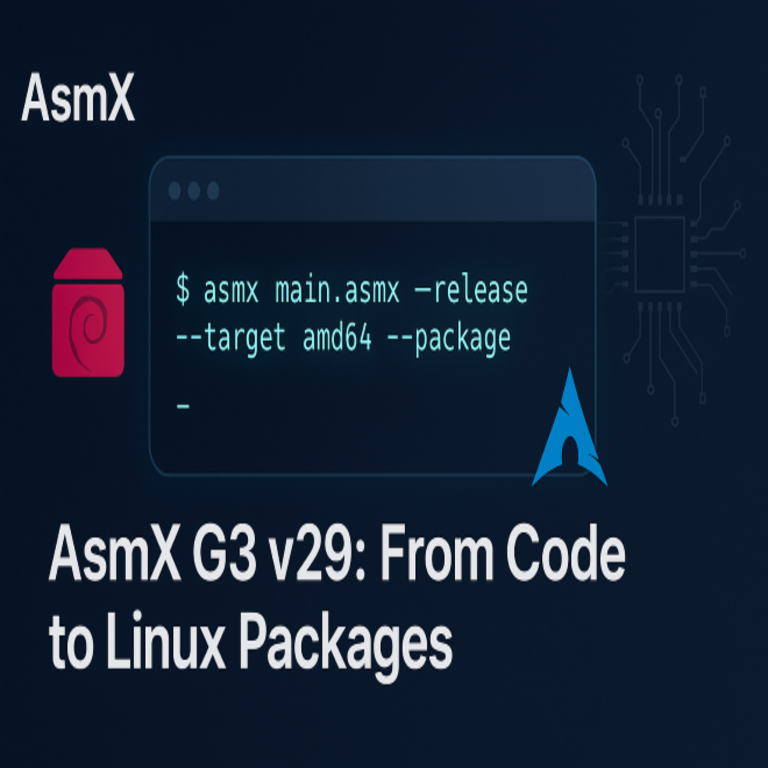 AsmX G3 v29: Evolución del compilador — de la estabilidad al empaquetado de aplicaciones.