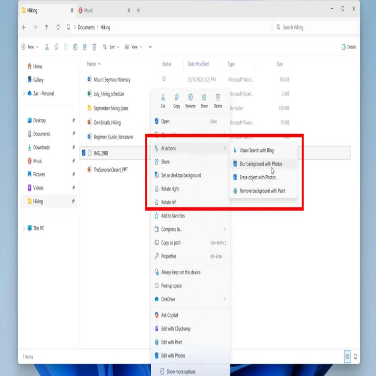 Microsoft incorporará nuevas acciones potenciadas por inteligencia artificial en el Explorador de archivos.