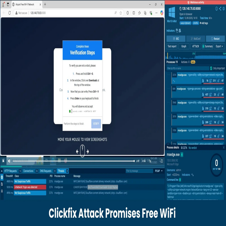 El ataque ‘Clickfix’ promete acceso gratuito a WiFi pero distribuye malware basado en PowerShell.