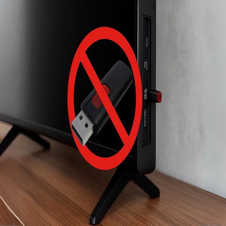 Dispositivos que no deben conectarse al puerto USB de un televisor inteligente por motivos de compatibilidad y seguridad.