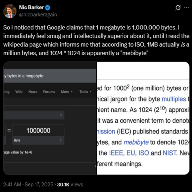El principal efecto Mandela en el ámbito de los programadores: la discrepancia sobre la cantidad de bytes en un megabyte.