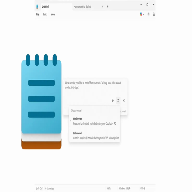 El Bloc de notas de Windows 11 incorporará funciones de IA de forma gratuita para generar y resumir texto.