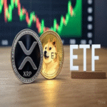 Desempeño de XRP y DOGE durante su primer día de cotización en el mercado bursátil estadounidense.