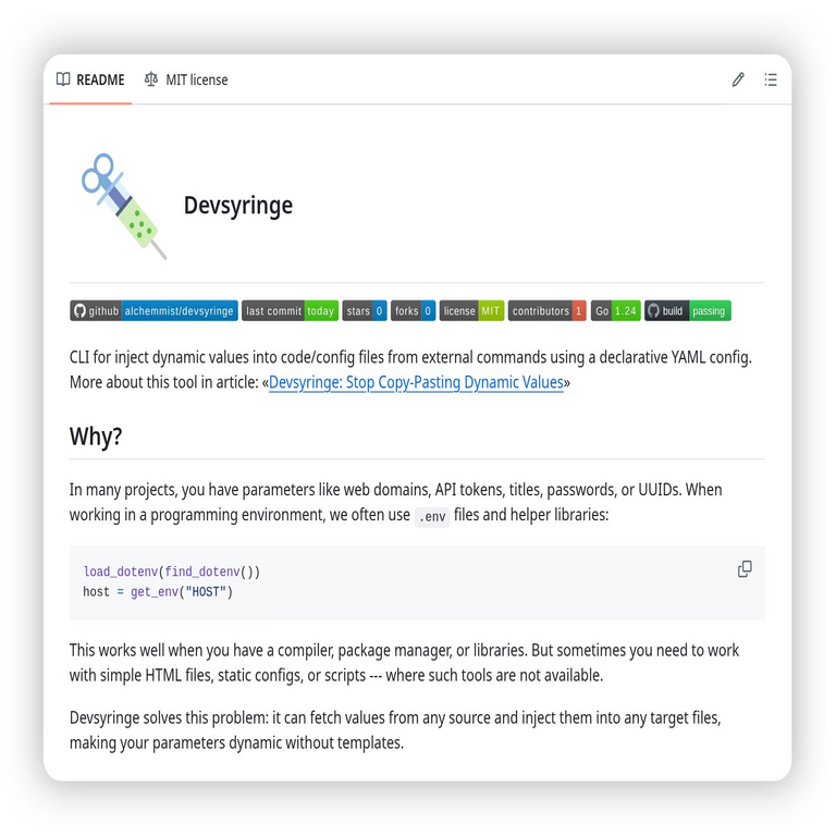 Devsyringe: Elimine la práctica de copiar y pegar valores dinámicos en su código.