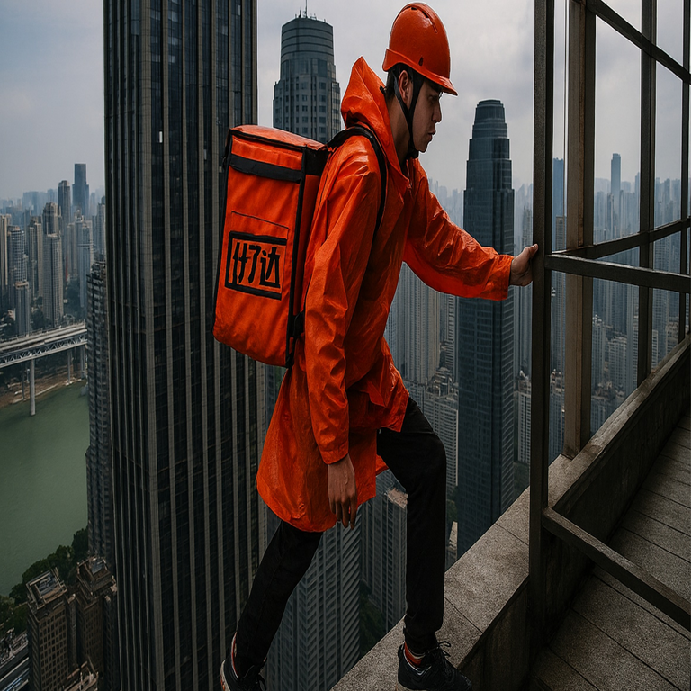 El empleo de microtrabajo más insólito en China: el funcionamiento del servicio de entregas extremas en rascacielos de gran escala