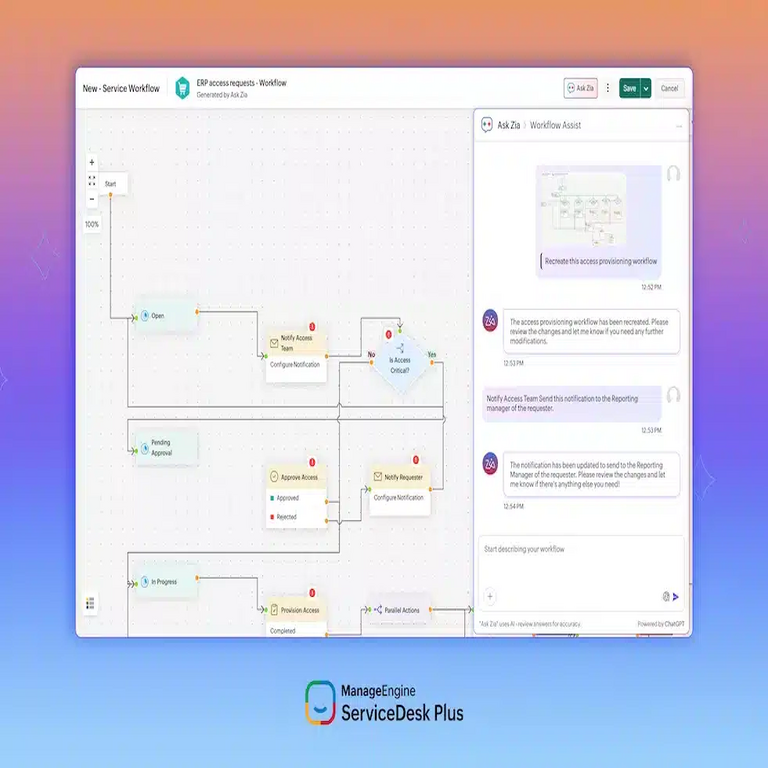 ManageEngine potencia ServiceDesk Plus mediante inteligencia artificial generativa.