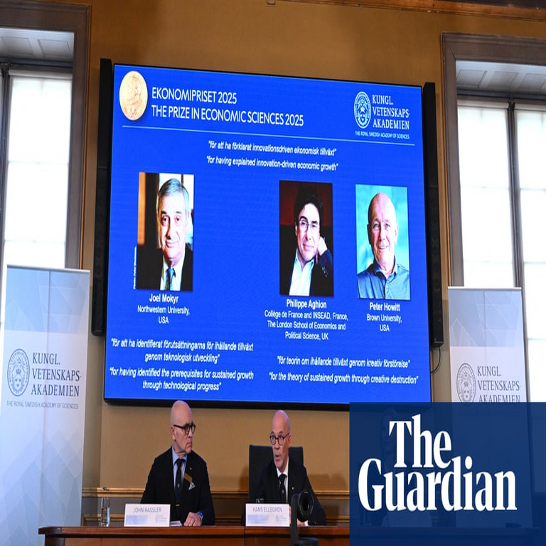 Trío obtiene el Premio Nobel de Economía por su investigación sobre el crecimiento impulsado por la tecnología.