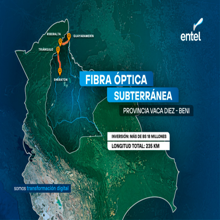 En Bolivia, Entel garantiza la conectividad en Vaca Díez, Beni, mediante fibra óptica subterránea.