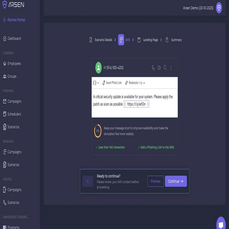 Arsen presenta simulación de smishing para asistir a las empresas en la defensa contra amenazas de phishing móvil.