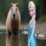 Representación de un capibara como personaje de Frozen generada mediante inteligencia artificial