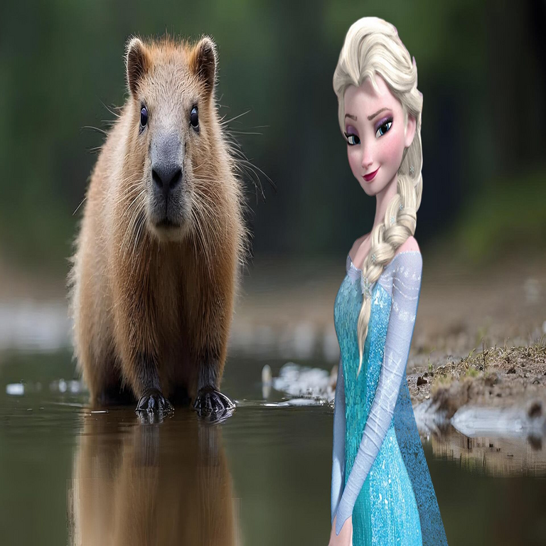 Representación de un capibara como personaje de Frozen generada mediante inteligencia artificial