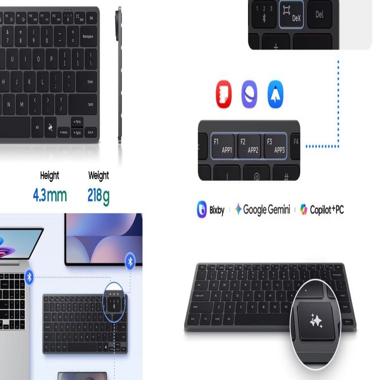 Samsung presenta un teclado fabricado en metal con teclas específicas para funciones de Inteligencia Artificial y DeX.