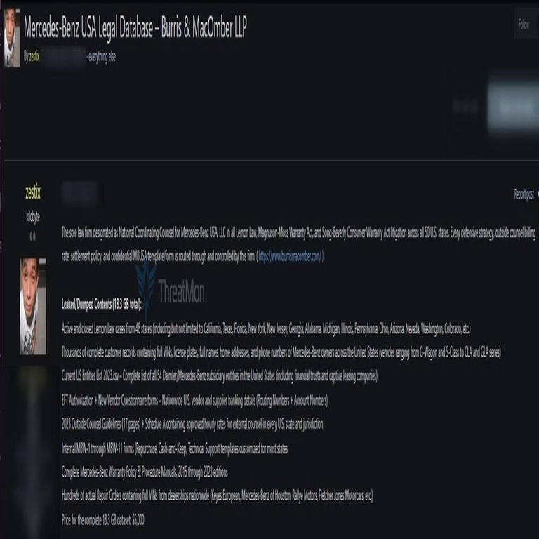 Piratas informáticos supuestamente afirman haber vulnerado los datos legales y de clientes de Mercedes-Benz USA.