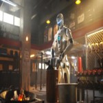 Un robot chino es acusado de ser una simulación por computadora (CGI) y responde de forma inesperada al propinar una patada al director ejecutivo.