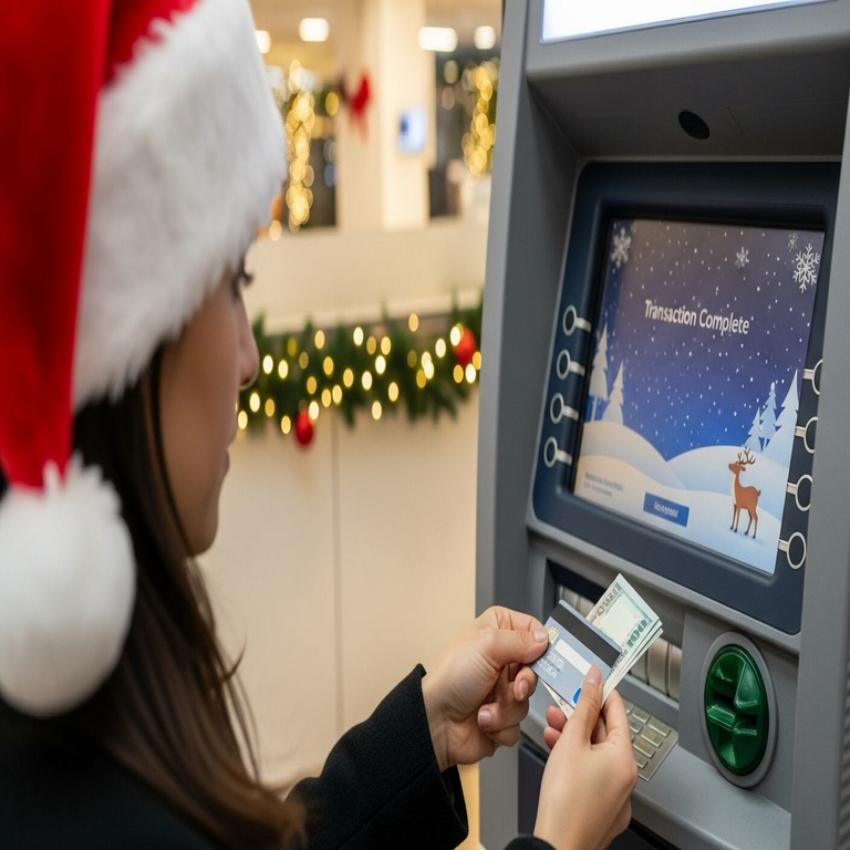 Procedimiento seguro para retirar la prima y el bono navideño desde un cajero automático.