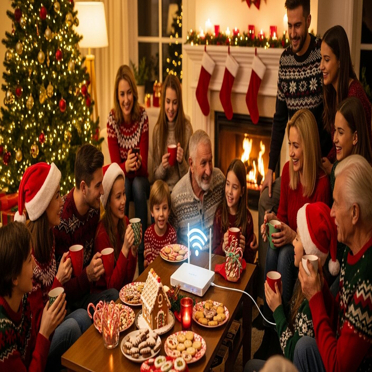 Consejo técnico para prevenir interrupciones en la conexión WiFi doméstica durante la reunión familiar navideña.