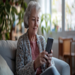 Teléfonos inteligentes adaptados para adultos mayores, con funcionalidades de control remoto que permiten el acceso a aplicaciones como WhatsApp, YouTube, Uber y otras.