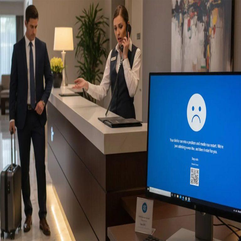 Este reciente ciberataque emplea pantallas azules falsas de Windows 11 para infiltrarse en las reservas de hoteles.