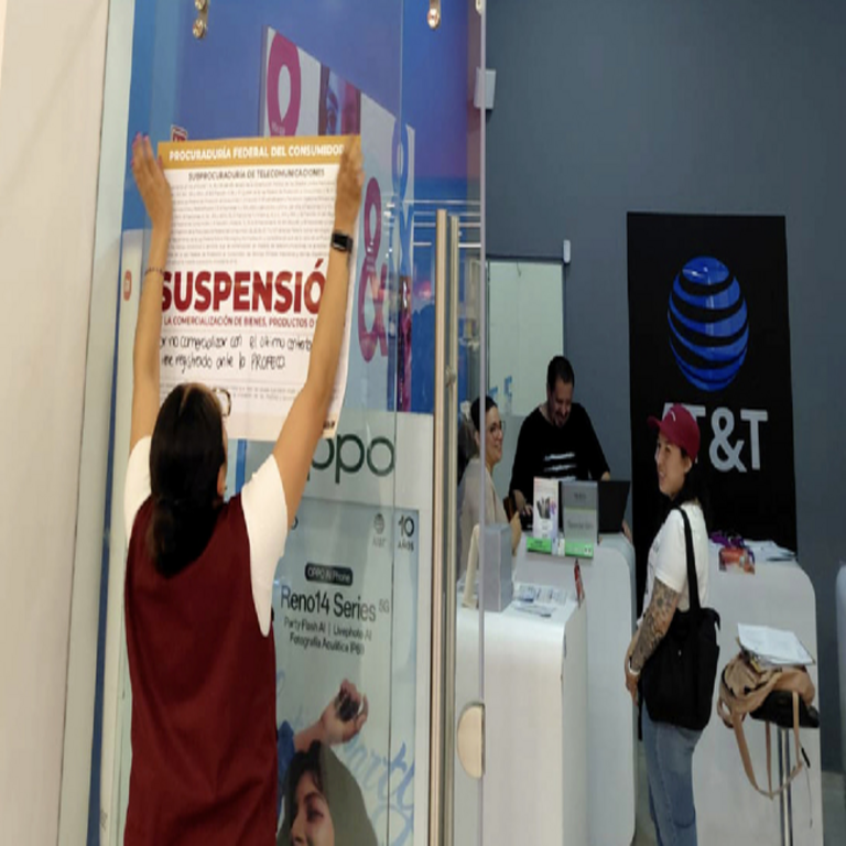 En México, la Profeco suspende la comercialización de servicios de telecomunicaciones en tres establecimientos de AT&T.
