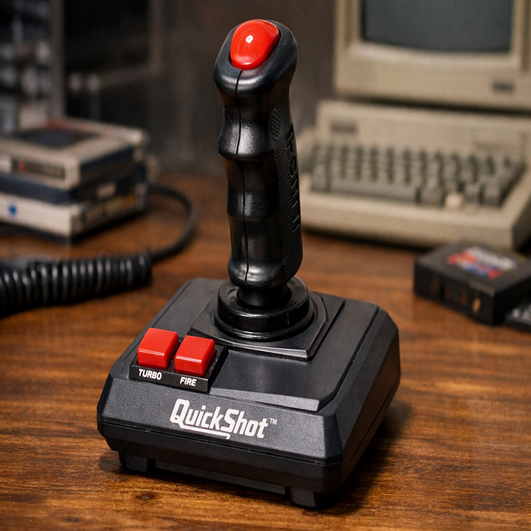 El QuickShot, el icónico joystick para videojuegos de los años 80, regresa adaptado para PC con funcionalidades innovadoras.