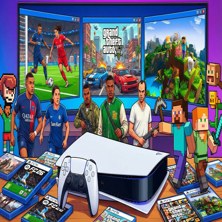 En enero, los títulos más destacados en PlayStation incluyen FC 26, GTA V y Minecraft, que lideran las preferencias en PS5.