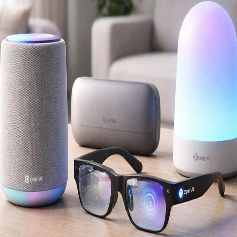 ChatGPT ingresa en tu hogar mediante los dispositivos de OpenAI: altavoz con cámara, gafas y lámpara inteligente.