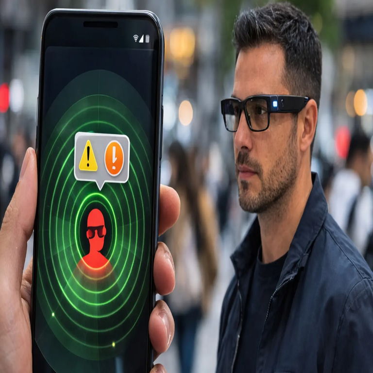 Aplicación innovadora para dispositivos Android que notifica la presencia de gafas inteligentes en uso por personas cercanas.