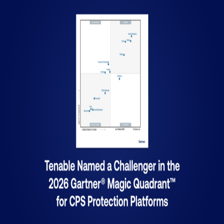Tenable ha sido designada como Desafiante en el Cuadrante Mágico de Gartner® 2026 para Plataformas de Protección de Sistemas Ciberfísicos.