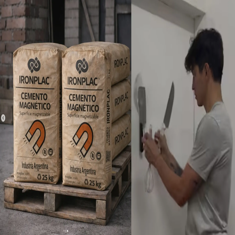 Innovación en materiales de construcción: un cemento que magnetiza las paredes, eliminando la necesidad de perforaciones y tornillos para la fijación de cuadros.