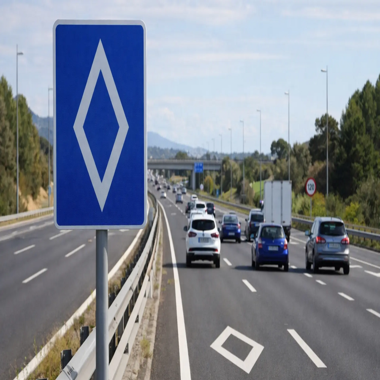 Introducción de una nueva señal vial con rombo blanco en las carreteras españolas: su significado y las sanciones por no respetarla.